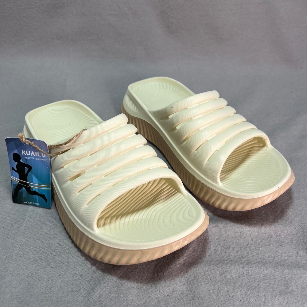 KUAILU Recovery Sandals Cream Orthotic Arch Support Athletic Slides Womens 9